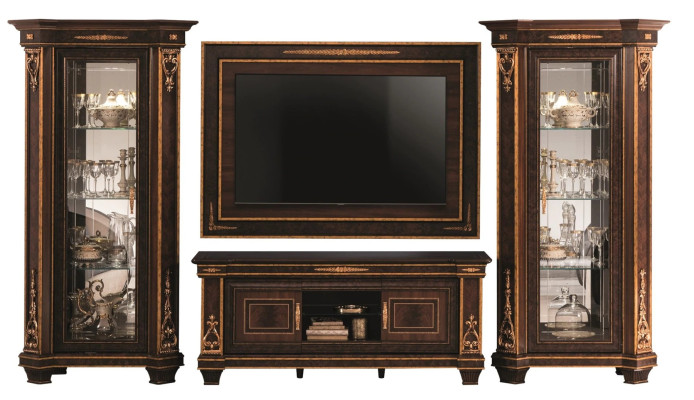 Living room Complete set Living room combination 4 pcs. Wall unit Wood 2x Display case new