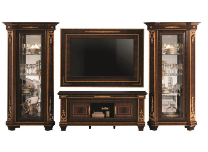 Living room Complete set Living room combination 4 pcs. Wall unit Wood 2x Display case new