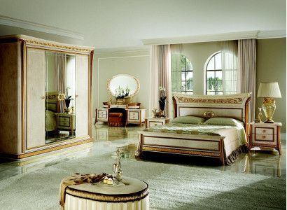 Bed + Bedside table royal Bedroom Upholstered bed Rococo Designer Furniture