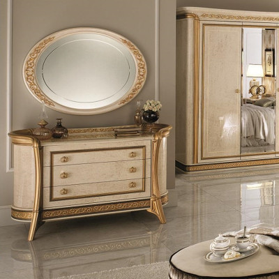 Mirror Chest of drawers Wardrobe Chests of drawers Bedroom Set Wood Classic r Style 2pcs.