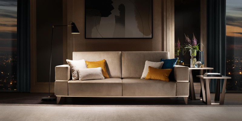 Sofa 3 Seater Couch Modern Luxury Upholstery Seat Sofas Textile Beige arredoclassic