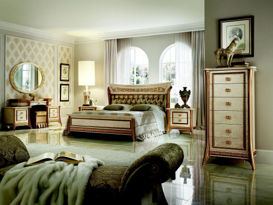 Elegant Designer Bedroom Bed Double bed Beds Chesterfield Art Nouveau
