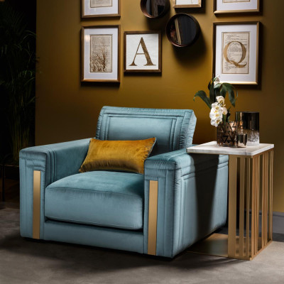 Armchair Club Lounge Design Lehn Chair Upholstery Sofa TV Blue arredoclassic