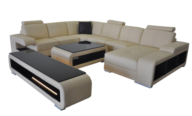 Leather sofa Living landscape Suite Design Modern Corner Sofa U-shape Table TV cabinet G8028