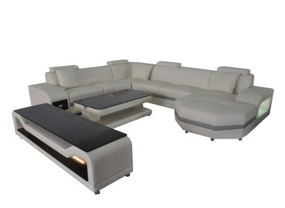 Leather Sofa Couch Upholstery Corner Seat Suite Living landscape U-shape Table TV-cabinet new