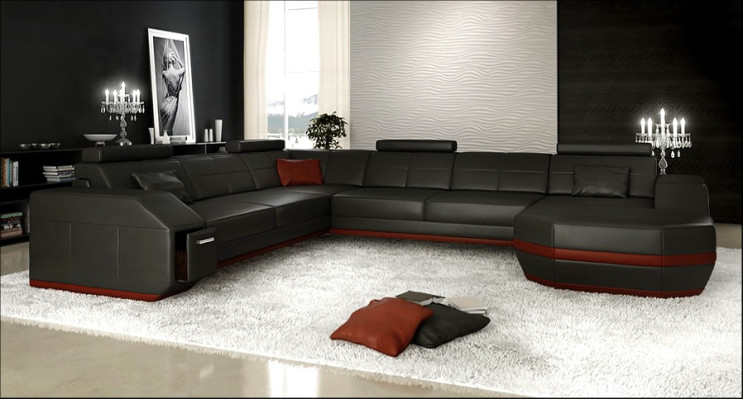Leather Sofa Couch Upholstery Corner Seat Suite Living landscape U-shape couchen +USB