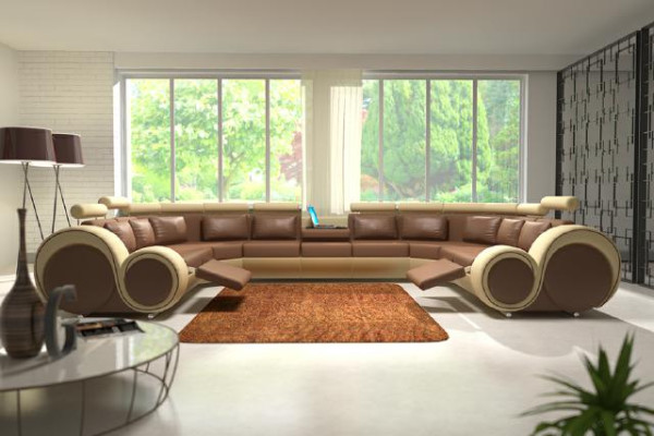 Great Leather Living landscape U shaped Corner sofa Seating Set Upholstery Corner USB