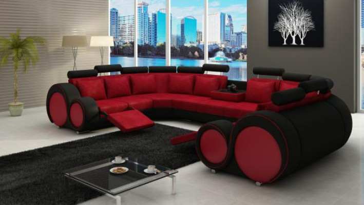 Modern Leather Couch Corner sofa Upholstery Couches XXL Big Living areas + USB