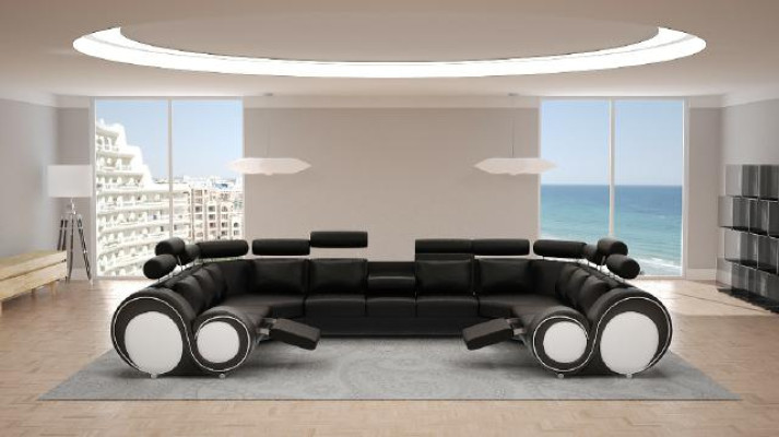 Corner sofa Leather sofa Upholstery Couch XXL Big Living landscape Leather sofa Sofa Berlin 6