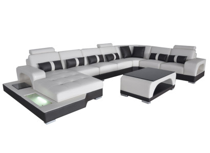 Leather Sofa Modern Seat Couch Upholstery Design Corner Couches Living landscape + Table