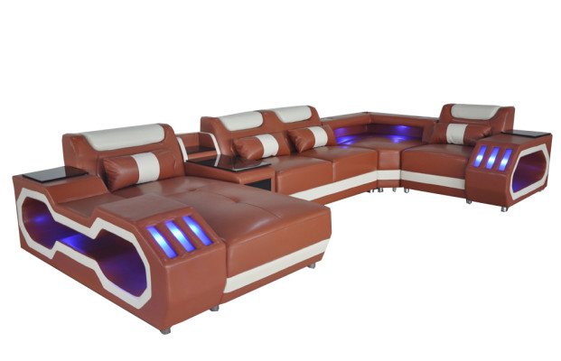 Leather Sofa Couch Living landscape Suite Design Modern Sofa U-shape Sofa with USB