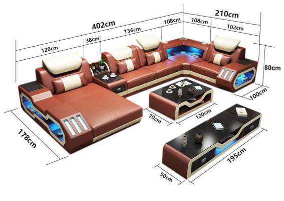 XXL Living landscape Sofa Couch Upholstery Corner suite Couches Sofas + USB + Light