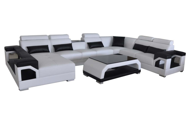 Leather Corner Couches Sofa Modern Seat Couch Design Living landscape + Table + USB