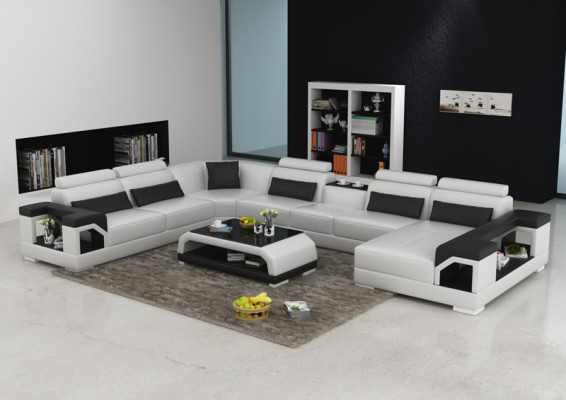 Leather Corner Couches Sofa Modern Seat Couch Design Living landscape + Table + USB