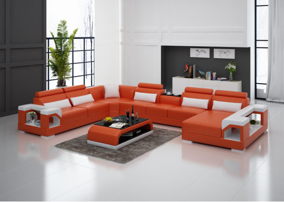Leather Corner Couches Sofa Modern Seat Couch Design Living landscape + Table + USB