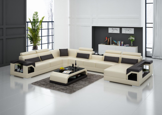 Leather Sofa Modern Seat Couch Upholstery Design Living landscape + Table Corner