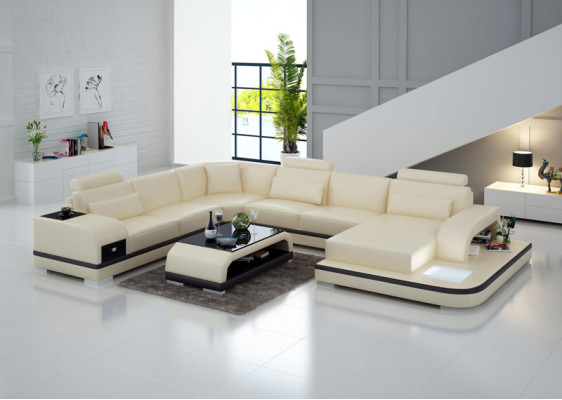 Leather sofa Living landscape Suite Design Modern Corner sofa Sofa U-shape G8013+Table