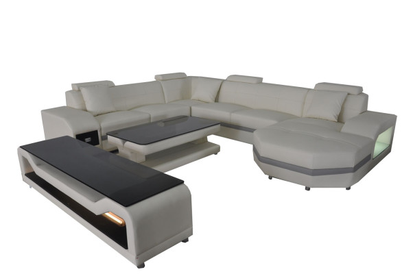 Leather Corner sofa Corner suite Corner sofa Sofa Couch Living landscape Upholstery Table USB