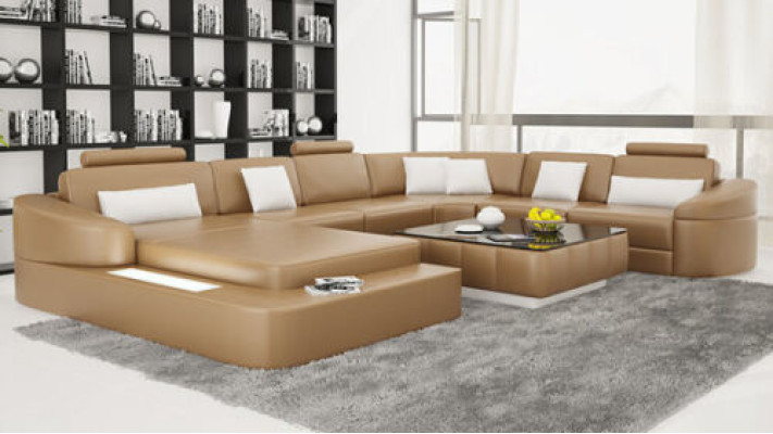 Leather Sofa with USB Couch Living landscape Corner Suite Design Modern Sofas U-shape