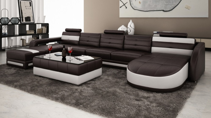 LEATHER SOFA Corner sofa with USB DESIGNER PISA Living landscape COUCH SOFA U-shape COLO 3
