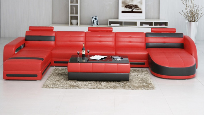 LEATHER SOFA Corner sofa with USB DESIGNER PISA Living landscape COUCH SOFA U-shape COLO 3
