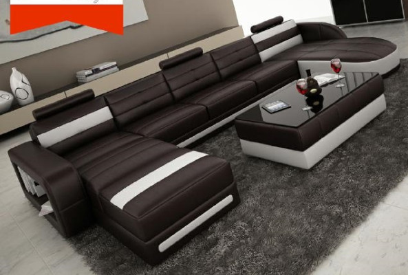 LEATHER SOFA Corner sofa with USB DESIGNER PISA Living landscape COUCH SOFA U-shape COLO 3