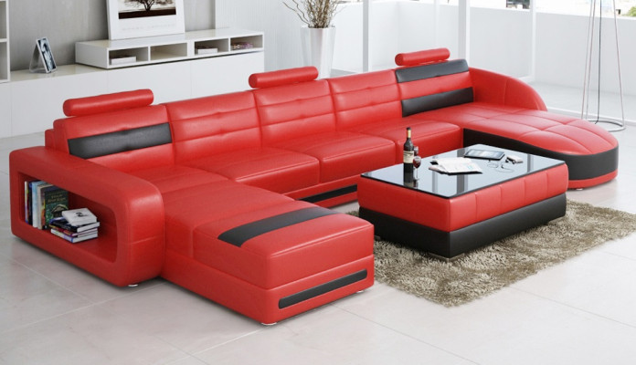 LEATHER SOFA Corner sofa with USB DESIGNER PISA Living landscape COUCH SOFA U-shape COLO 3
