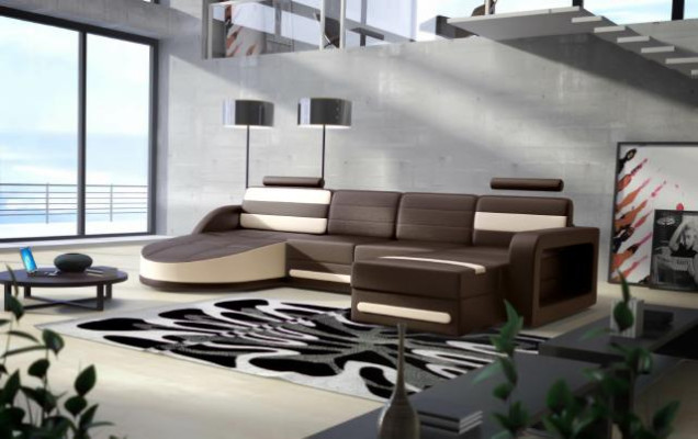 Living landscape LEATHER SOFA XXL Corner sofa + USB Suite Corner sofa made to measure