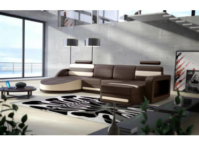 Living landscape LEATHER SOFA XXL Corner sofa + USB Suite DESIGN Corner sofa Brown new