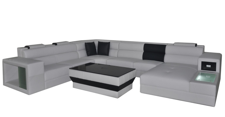 Corner sofa with lighting & USB port Moder Leather Living landscape Sofa Upholstery