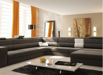 Design Sofa Couch Seat Leather Corner Upholstery Suite Living landscape Corner sofa A1 Blue