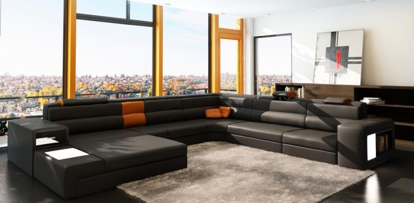 Leather sofa Couch Living landscape Corner sofa Armchair Set Suite Modern Sofa