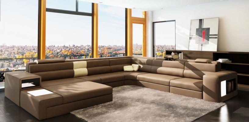 Leather Sofa Couch Living landscape U-shape Suite Design Modern Sofa