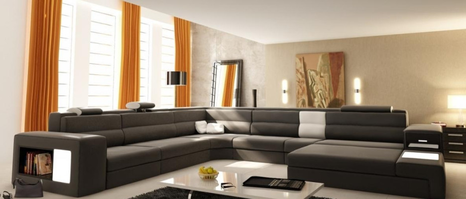 Corner sofa Sofa Couch Upholstery Suite Design Leather Textile Living landscape Landau R