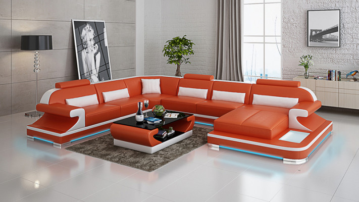 Leather sofa Couch Living landscape Corner sofa Corner Suite Design Modern Sofa G8021