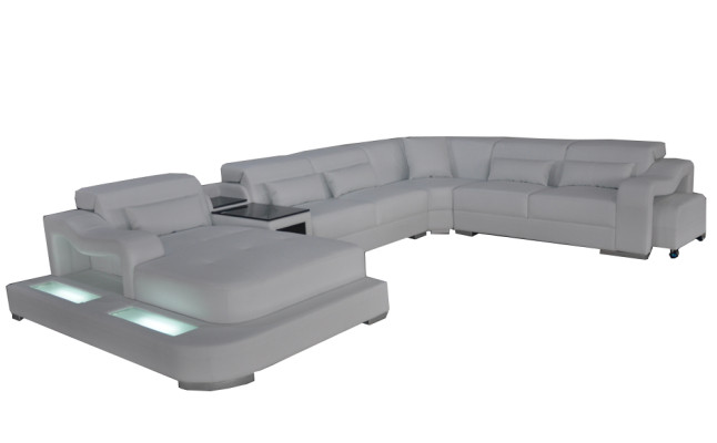 Leather Couch Upholstery Seat Design Corner Suite Sofa Living landscape + Light + USB