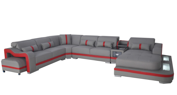 Leather Couch Upholstery Seat Design Corner Suite Sofa Living landscape + Light + USB