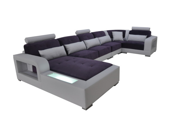 Leather Sofa + USB Couch Living landscape Corner Suite Design Modern Upholstery U-shape