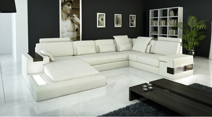 Corner sofa with USB Sofa Couch Upholstery U-shape Living landscape Leather sofa Designer Corner