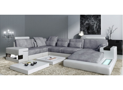 Textile Sofa USB Upholstery Corner sofa Suite Living landscape Leather sofa Design Couch