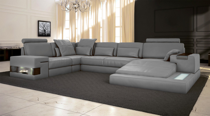 Corner sofa with USB & LED Living landscape Sofa Upholstery Couch Suite U-shape Leather