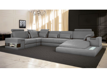 Corner sofa with USB & LED Living landscape Sofa Upholstery Couch Suite U-shape Leather
