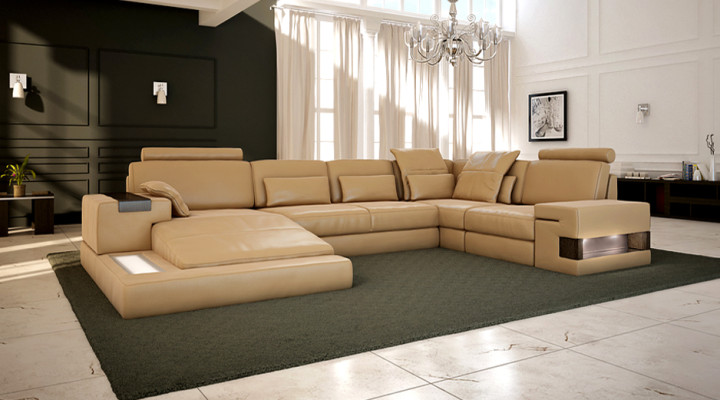 Corner sofa with USB & LED Living landscape Sofa Upholstery Couch Suite U-shape Leather