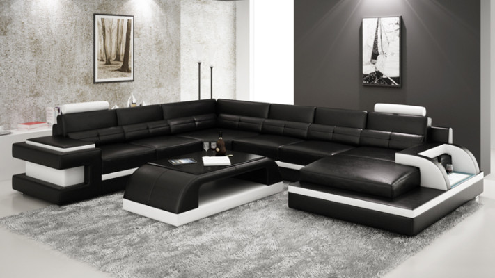 Leather sofa Couch Living landscape Corner sofa Corner Suite Design Modern Sofa L6017