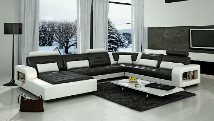 Corner sofa Sofa Couch Upholstery Living landscape Leather Corner Sofas Suite U-shape H2209