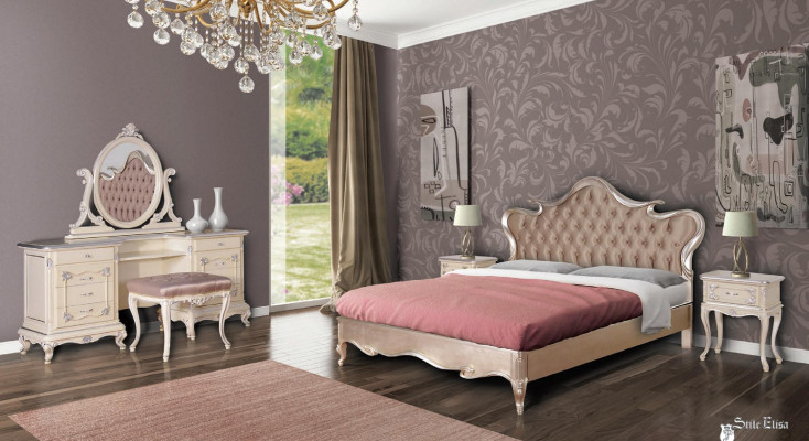 Luxury Bedroom Set Bed Bedside tables Stool Dressing table Mirror Complete new