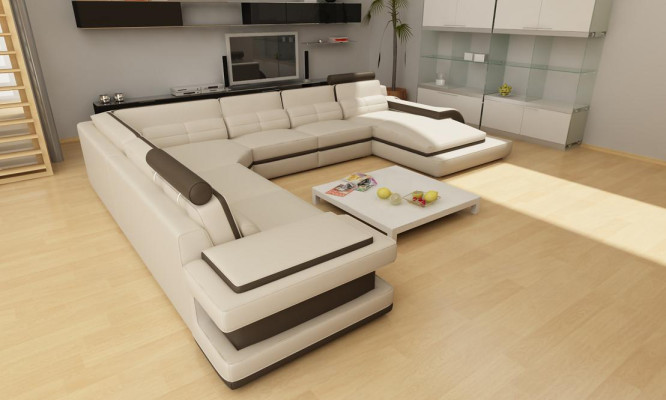 Living landscape Couch Upholstery Corner Suite Designer Leather Sofa + USB Sofa WetzlarD