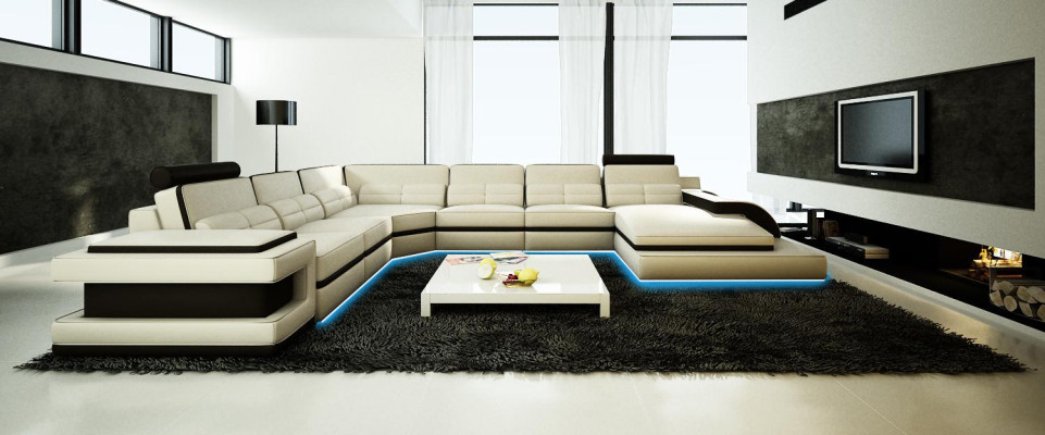 Living landscape Couch Upholstery Corner Suite Designer Leather Sofa + USB Sofa WetzlarD