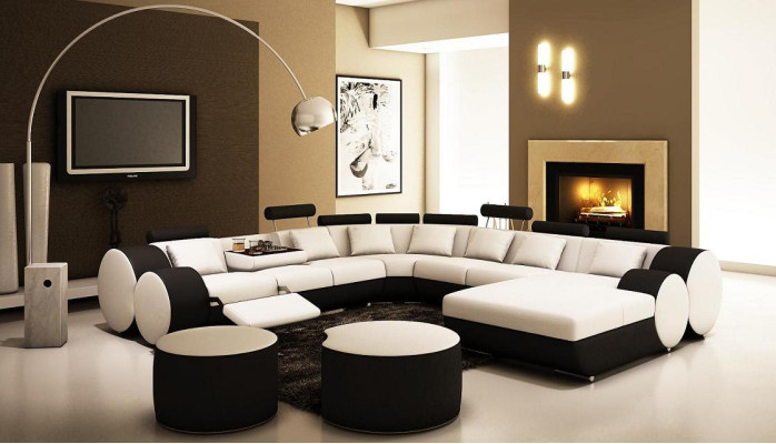 Designer leather sofa with USB XXL Living landscape Big Sofa Upholstered corner Corner sofa Relax