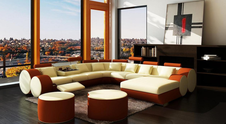 Designer leather sofa with USB XXL Living landscape Big Sofa Upholstered corner Corner sofa Relax